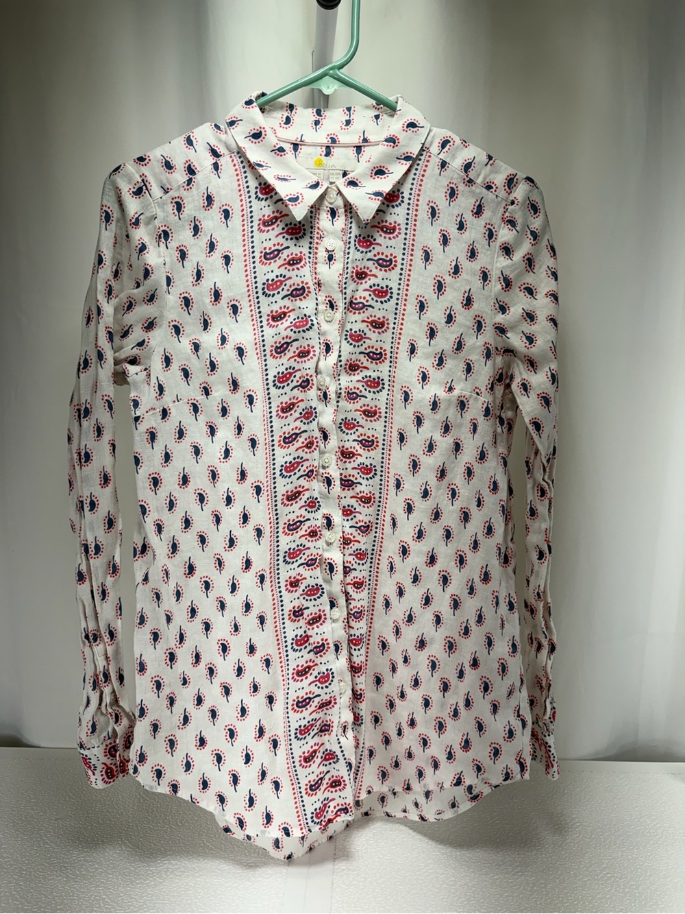 Boden White Button-Down Shirt with Red & Navy Paisley Print 4581